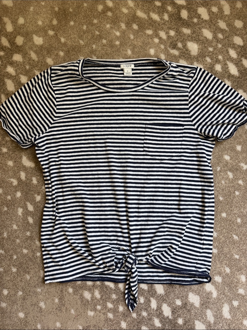 J. Crew Navy and White Striped Short-Sleeve Tie-Front Tee